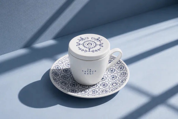 Taza de porcelana azul
